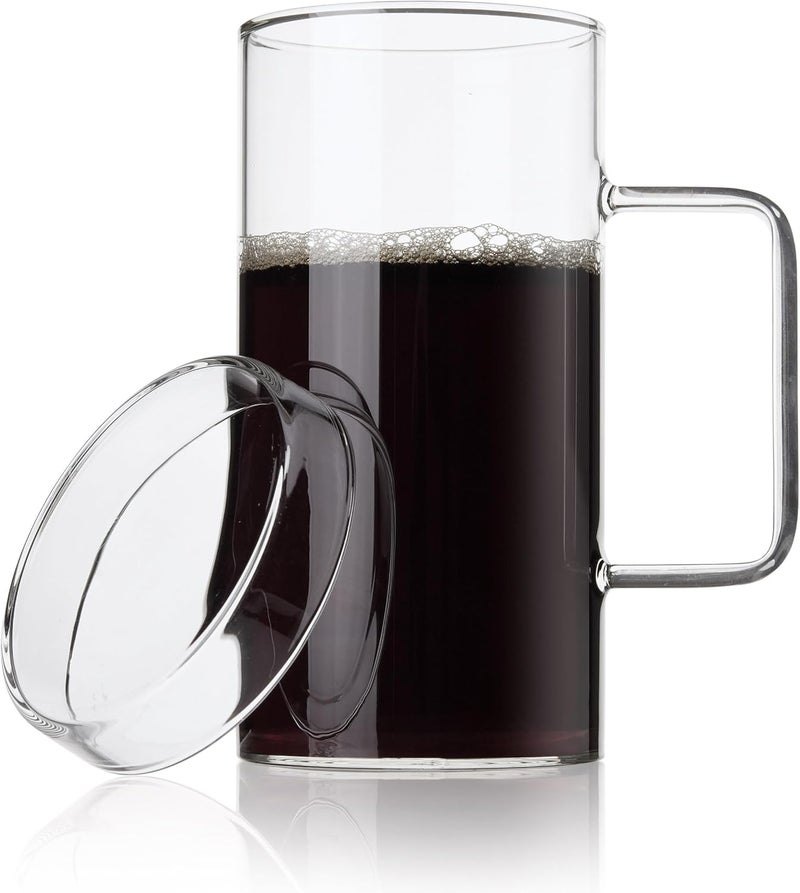 FLFK 20 oz Glass Coffee Mug with Lid - Large Clear Tea Mug, Beer Mug and Big Coffee Mug - Image 1
